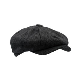 WALKER AND HAWKES - Men's Brown Grey Classic Baker Boy Style 8-Panel Tommy Baker Cap - Grey Herringbone - L (59cm)