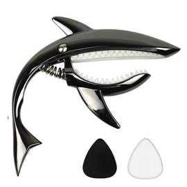 Zinc Alloy Guitar Capo Shark Capo for Acoustic and Electric Guitar with Good Hand Feeling, No Fret Buzz and Durable,Gift for Musicians:_black