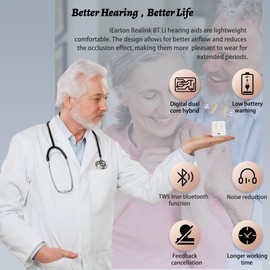 iEarton Bluetooth Hearing Aids for Seniors Rechargeable - RIC OTC Hearing Devices with Noise Cancelling for Women & Men with Fast Charge Dock Included