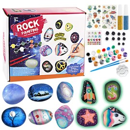 RZMZBY Stones Painting Set 43 Pieces with 12 Colours Creative Stone Painting Set, Stones for Painting Set for Children Adults Painting Gifts for Boys Girls from 3 Years