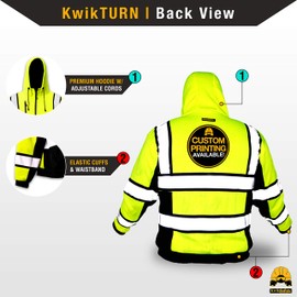 KwikSafety (Charlotte, NC) SAGE Safety Jacket (PREMIUM QUILTED Stitching) Class 3 Hi Visibility Water Resistant ANSI OSHA High Vis Reflective Hoodie Winter Construction Gear Men | Yellow 2XL