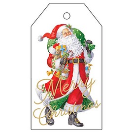 Caspari Woodland Santa Classic Foil Gift Tags - 12 Count