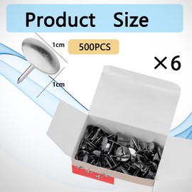 Pack of 500 Silver Thumbtacks for Office, School and DIY Projects, 1 cm Diameter, Stainless Steel Drawing Pins