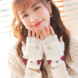 CSILOVEE Women's Gloves, 2-Way Elk, Hair Line, Fingerless, Mitten Switching, Smartphone Compatible, One Size Fits Most, Santa, Reindeer, Kids, Students, Children, Warm, Cute, Handles, Windproof, Cold