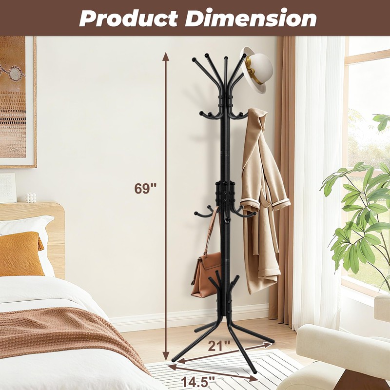 Outspurge Metal Coat Rack, Freestanding Coat Tree & Hall Tree