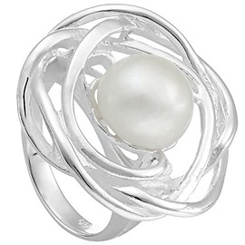 Cassini 2REUX1 Women's Ring with Intertwined Natural Pearl, 925 Sterling Silver, 64, Sterling Silver