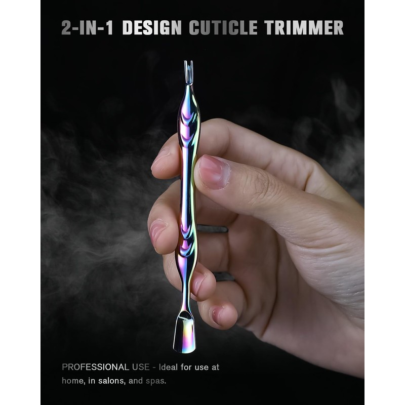 FERYES Cuticle Pusher with Fork, 2-in-1 Cuticle Trimmer Nail Care