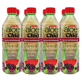 Iberia Aloe Vera Drink With Aloe Pulp and Chia Seeds, Acai and Watermelon, 16.9 fl oz (Pack of 8)