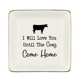 WODMIS I'll Love You Until The Cows Come Home Ceramic Jewelry Tray Dish, Mother Day Cows love Gifts Jewelry Plate,Cow Lover Ring Trinket,Valentines Birthday Cow Gifts For Women Her Wife Mom