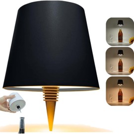 Topaliving 3 Colors Wireless Bottle Lamp - Stepless Dimming Wine Bottle Lights, Touch Control (Black, 1pcs)