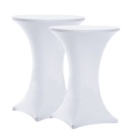 Tina 2 Pack 32x43 Inch Highboy Spandex Cocktail Table Covers White, Cocktail Table Spandex Covers, Fitted Stretch Cocktail Tablecloth for Round Tables (2PC 32x43 White)