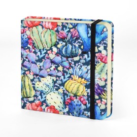 Small Square 13x13CM 104 sheets 80gsm mini notebooks blank pages sketchbooks Travel Journal Pocket Hardcover Paint Writing Notebook Blank Diary Memo Planner Sketchbook Fabric Cover, Blue Cactus