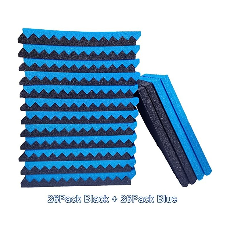 52 Pack Acoustic Foam Panels,1" x 12" x 12" Black/BLUE