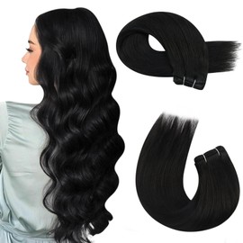 Moresoo Hair Wefts, Real Hair, 50 cm, Black Weft Extensions, Remy Natural Black Hair Extensions, Sew-In Real Hair Wefts, Thick, 100 g, No. 1B