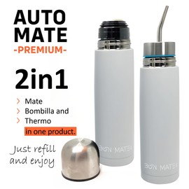 BONMATEI NEW Premium Self-Stirring Mate | 2-in-1 Stainless Steel Mate Cup | Thermos Mate with Built-in Bombilla | Keeps Drinks Hot or Cold (White)