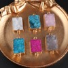 5Pcs Natural Rectangular Druzy Agate Links Necklace Pendants Gemstone Charm