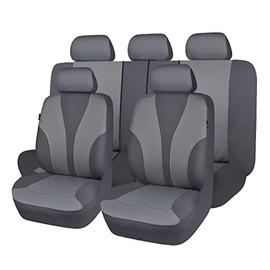 Flying Banner Car Seat Covers Full Cover Universal fit Car Truck SUV Van Hot Stamp Breathable Rear Bench Split Polyester Fabric (Full Set -- Low Back -- Fabric, Solid Gray)