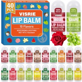 VISRIE Paquete De 40 Mini Bálsamos Labiales Naturales A Granel Con Vitamina E Y Aceite De Coco, Bálsamo Labial Hidratante Para Labios Secos Y...      