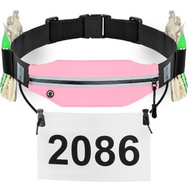 RJ-Sport Soporte para dorsal con cinturón y bolsillo para corredor (rosa claro)