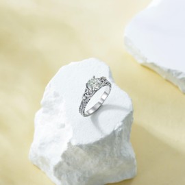 DOLPHERS 1-2 Carat Round Cut Moissanite Engagement Ring for Women 0.04 Carat Lab Grown Diamond 925 Sterling Silver/10k/14k/18k Real Gold Custom Engagement Ring （D Color, VVS Clarity）-5