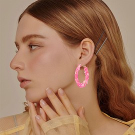GBAHFY Bohemian Shiny Glitter Sequins Hoop Earrings Wrapped Gold Plated Circle Statement Rhinestone Dangle Drop Earrings for Women Boho (Pink Star Sequins)
