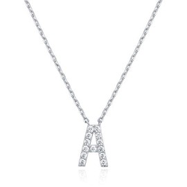 PAVOI 14K White Gold Plated Cubic Zirconia Initial Necklace | Letter Necklaces for Women | A Initial