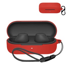 for Sony WF-C510 Case Cover,Wireless Earphone Silicone Protective Cover(with Carabiner + Lanyard) Drop-Proof,Scratch-Proof, Shock-Proof, Reserved Charging Port,Case for WF-C510(Red)