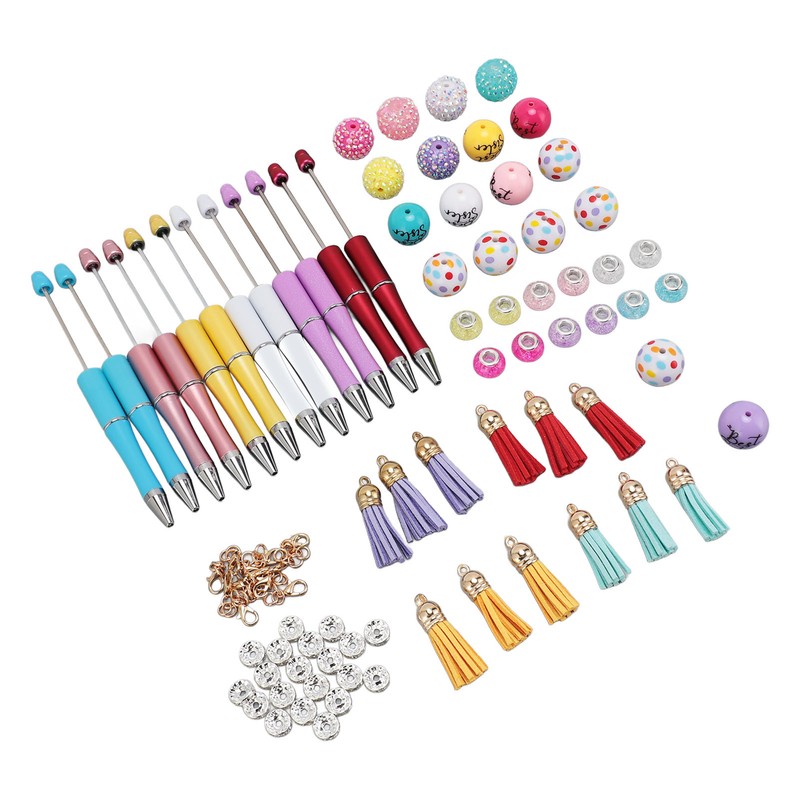 12PCS Beadable Pens Kit Bright Colors DIY Making Beaded Ballpoint