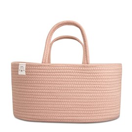 Natemia Rope Diaper Caddy Organizer│Large Portable Nursery Storage Bin and Car Travel Organizer│Tote Bag with Dividers for Diapers & Wipes