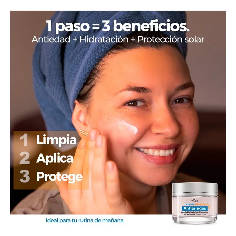 Vitalis Crema Antiarrugas FPS 30 – Reafirma, Hidrata y Protege