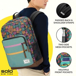 Solo New York Laptop Backpack for Women & Men - Carry On Bookbag for Travel, or Work, Lightweight Bag, Side Mesh Pockets, Fits 15.6" Computer - Re:Fresh, Multi-Color