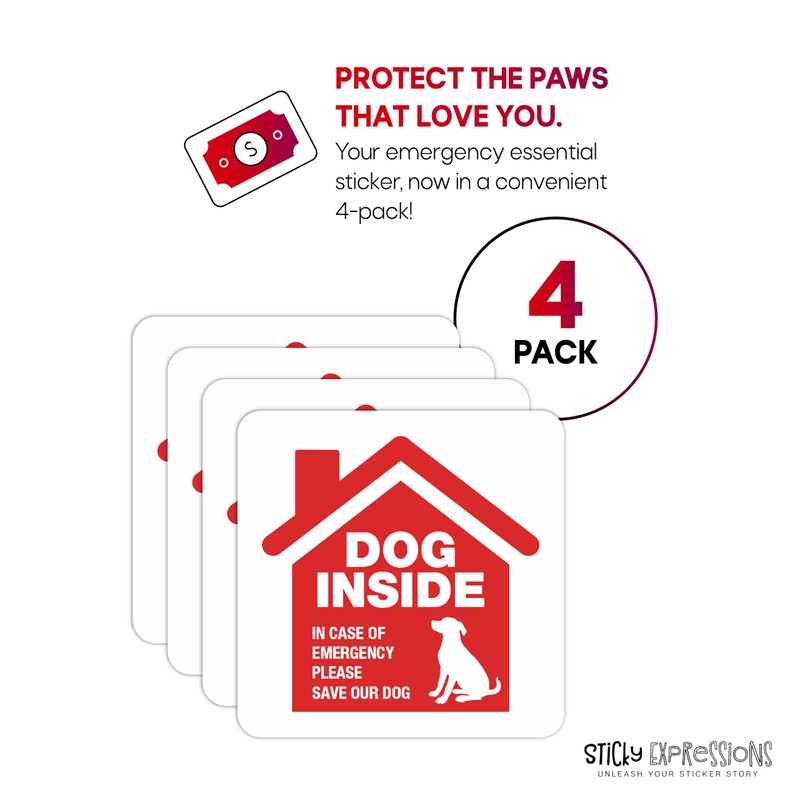 Sticky Expressions | Dog Inside Sticker (4 Pack), Size 3.5x3.5