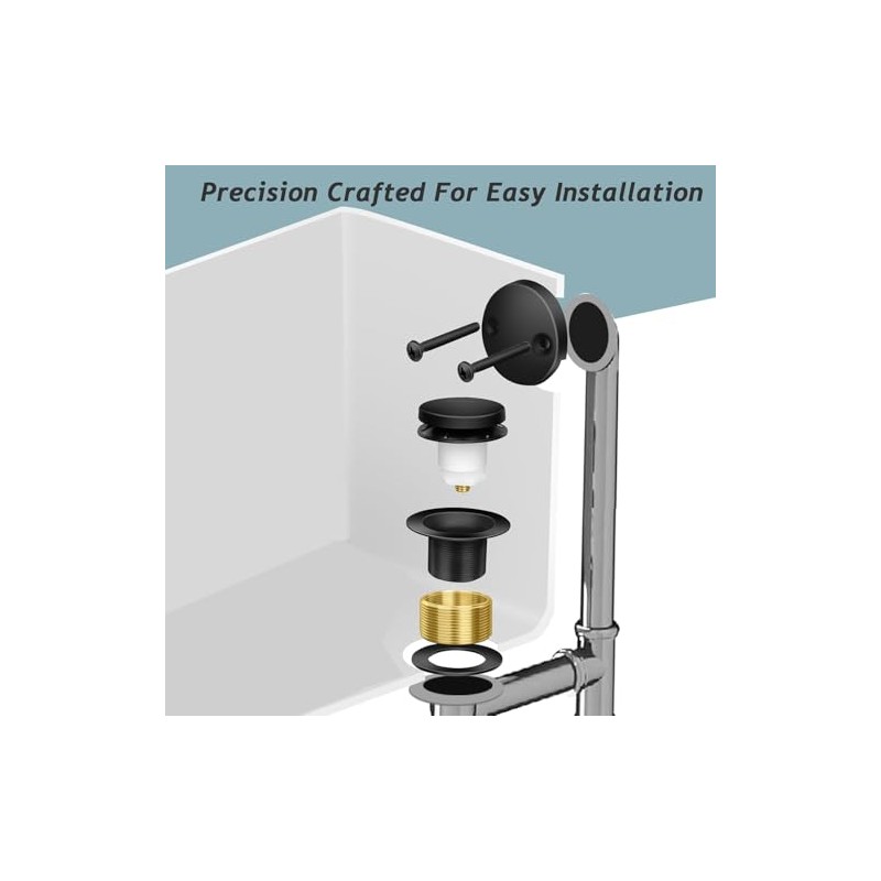 Tip-Toe Bathtub Drain Kit with Two-Hole Overflow Plate, Bath Tub