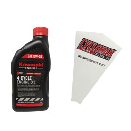 Cyclemax One Pack compatible with Kawasaki SAE 10W-30 4-Cycle K-Tech Lawnmower Engine Oil 99969-6081 Contains One Quart and a Funnel