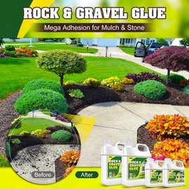Rock Glue, Mulch Glue 1 Gallon / 128oz - Fast Drying and Long Lasting Pea Gravel Stabilizer & Mulch Adhesive Safe for Lockdown Sticky Rocks, Bark, Rubber - Gravel Binder for Garden, Driveway, Walkway