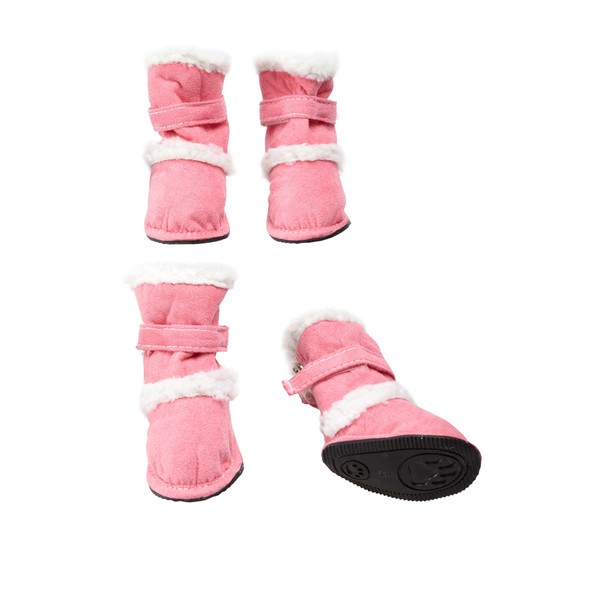 Pet Life DPF08334 Duggz Snuggly Shearling Dog Boots, Medium, Pink/White