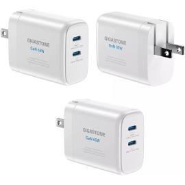 Gigastone 65W Dual USB C Charger [3 Pack] GaN Power Go PPS