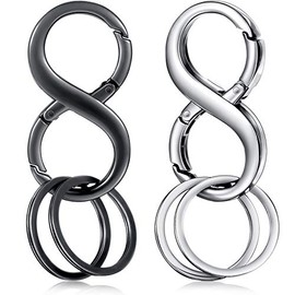 2 Pieces 8 Shape Car Key Chains Car Detachable Key Chains Zinc Alloy Business Key Rings with 4 Extra Key Rings for Men and Women, Black and Silver