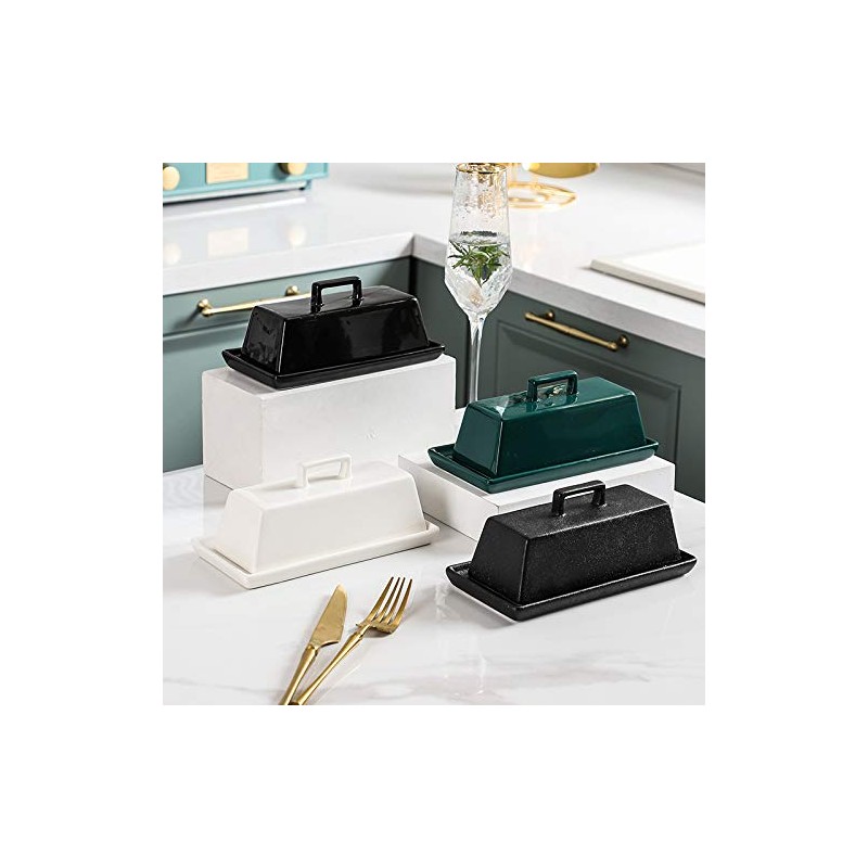Sizikato Porcelain Butter Dish with Lid, Matte Black-7.5 inch