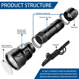 Hecloud Underwater 400ft Waterproof LED Scuba Dive Light Rechargeable Diving Flashlight