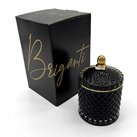 BRIGANTI Black Glass Jar Candles | Coconut Island Natural Soy Wax Candle - Highly Scented Aromatherapy for Home and Office, Signature Essential Oil Fragrance Blend, Long-Lasting Clean Burn 7oz