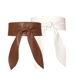 Earnda 2 Pack Womens Fashion Obi Belt Wrap Wide Cinch for Dress Solid Color Belts White & Coffee Large