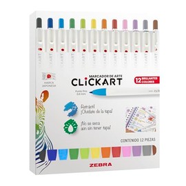 Zebra Marcador Clickart Plumón Retráctil Punto Fino Estuche 12 Piezas Multicolor.