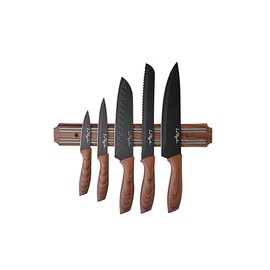 Le Regalo 5 Piece Kitchen Knife Set with Magnetic Holder - Includes Chef, Bread, Santoku, Utility and Paring Knives