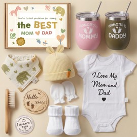 New Mom Gifts for Women, Top Pregnancy Gifts for New Parents, Gender Reveal Gifts with Mom and Dad Baby Shower Gifts Basket with Tumblers, Newborn Essentials, Decision Coin & Card for First Time Moms