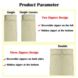 Cozysilk Brand - GANNAFEE Cotton Sleeping Bag Liner with Zipper - 100% Cotton Travel Sheet Sleep Sack Adult - Travel Sleeping Bag for Hotels Camping Hiking (Single - 33.5 x 87 inch, Camel)