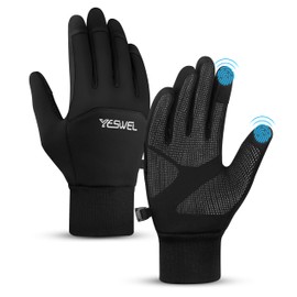 YESWEL Cycling Gloves Men Women, Thermal Waterproof Gloves, Touchscreen Winter Gloves, Warm Windproof Running Gloves (Black, L)