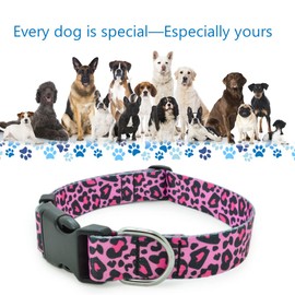 DWOOFG Pretty Dog Collar for a Girl Dog, Sturdy Durable with Buckle Pink Leopard Print Design, Dog Collars for Large Dogs, Premium Adjustable Polyester Pet Collar…