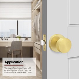 Haidms 2 Packs Gold Passage Interior Door Knob, Brushed Brass Passage Door Knob, Zinc-Alloy Brushed Gold Heavy Duty Modern Door Knob, Brushed Gold Passage Door Knob for Hallway