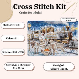 Luca-S Cross Stitch Kit Gold - Santa’s Express White, BU5038, Counted Cross Stitch Kit for Adults, Needlecraft and Embroidery Kit